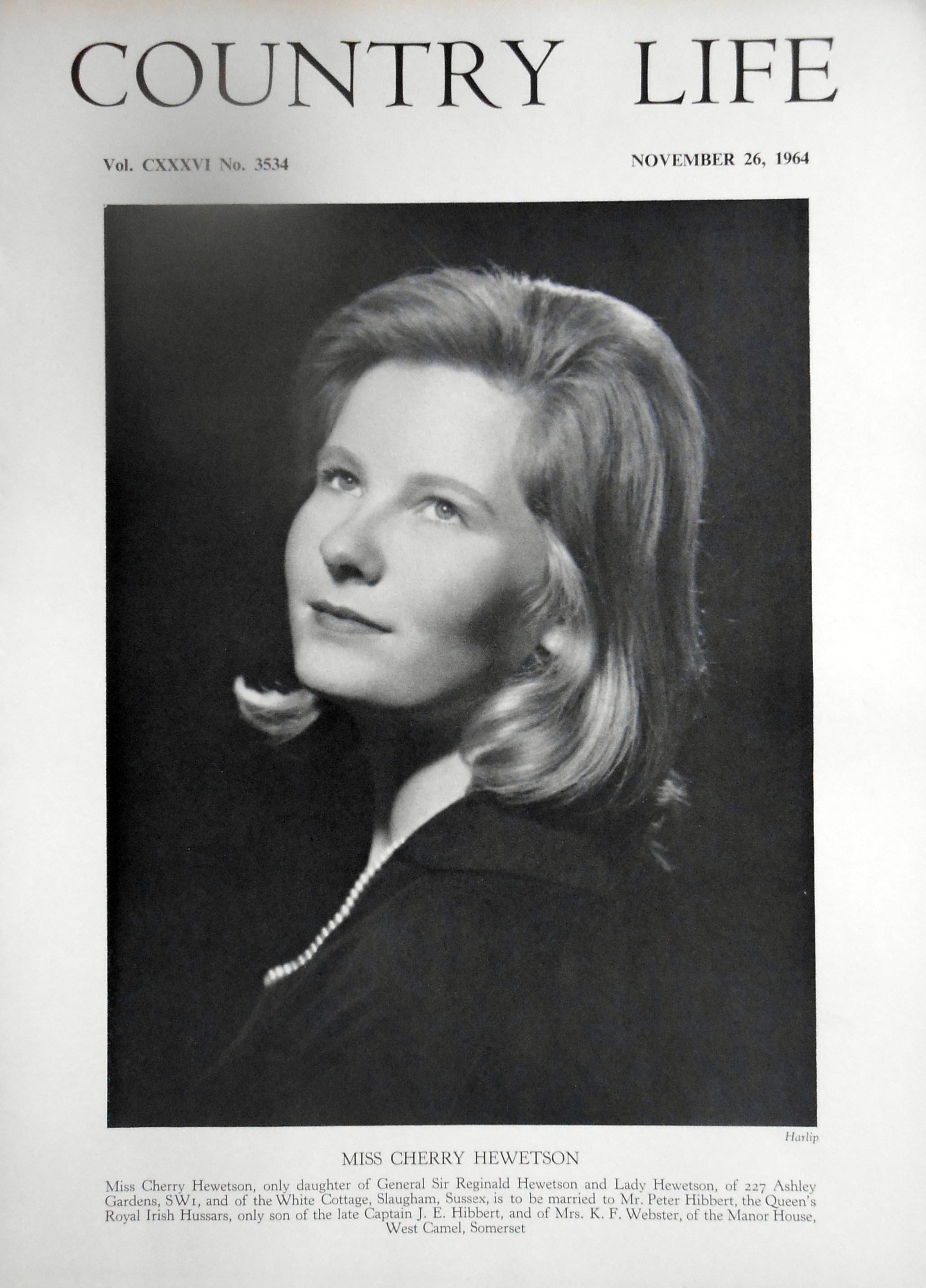 Miss Cherry Hewetson Country Life Magazine Portrait November 26, 1964 Vol. CXXXVI No. 3534 - Copy