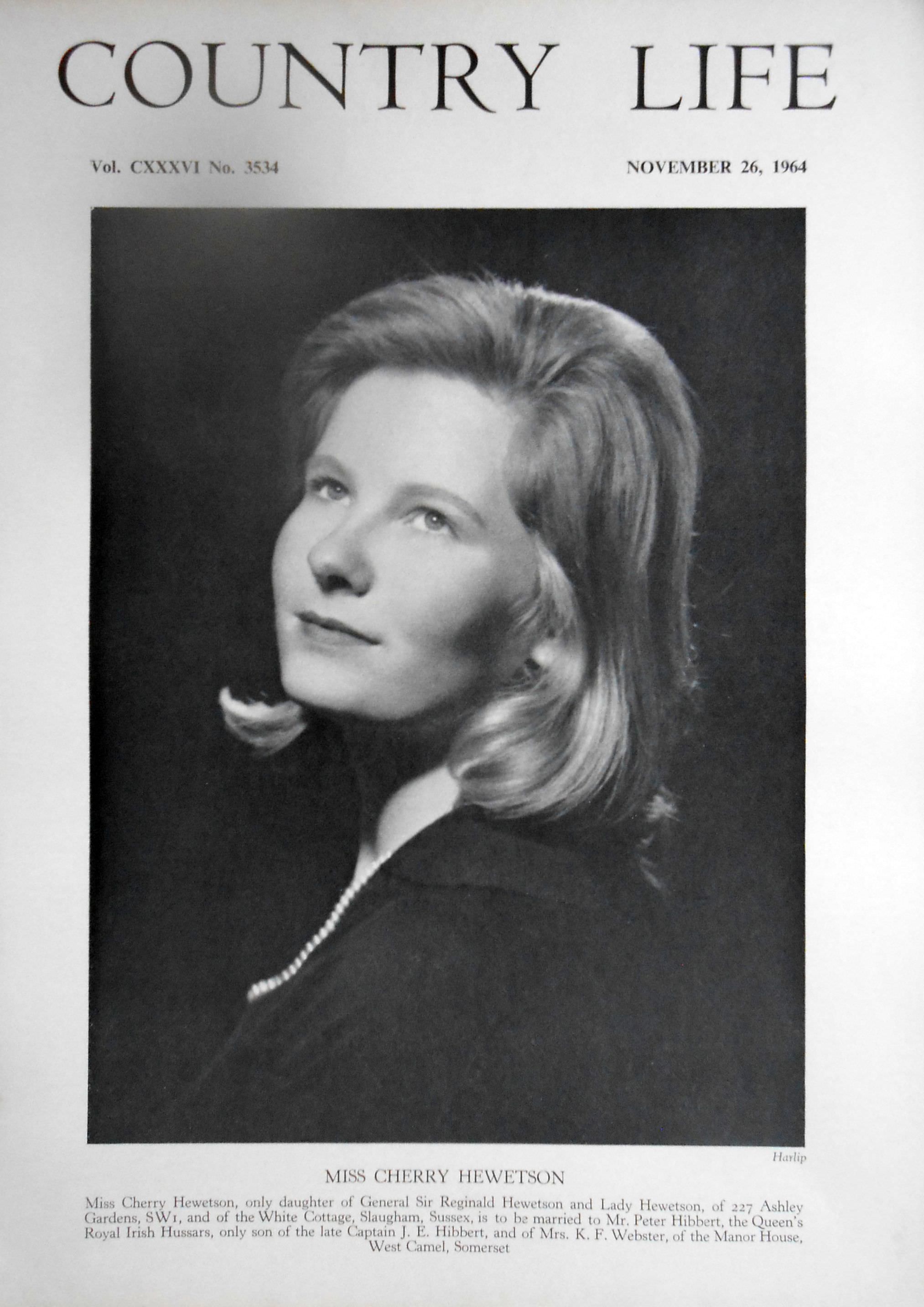 Miss Cherry Hewetson Country Life Magazine Portrait November 26, 1964 Vol. CXXXVI No. 3534