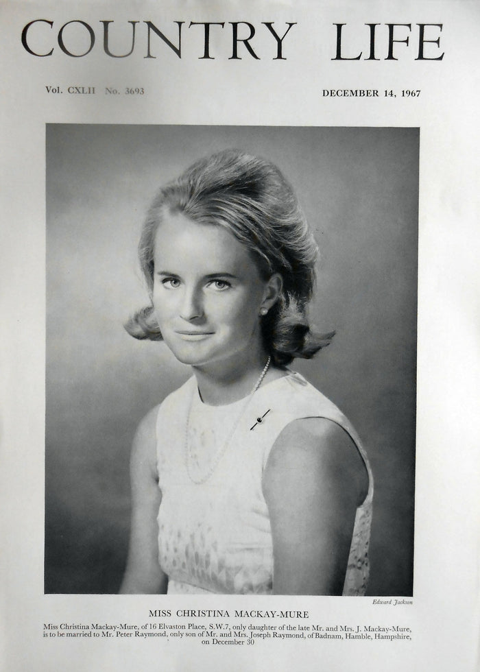 Miss Christina Mackay-Mure Country Life Magazine Portrait December 14, 1967 Vol. CXLII No. 3693