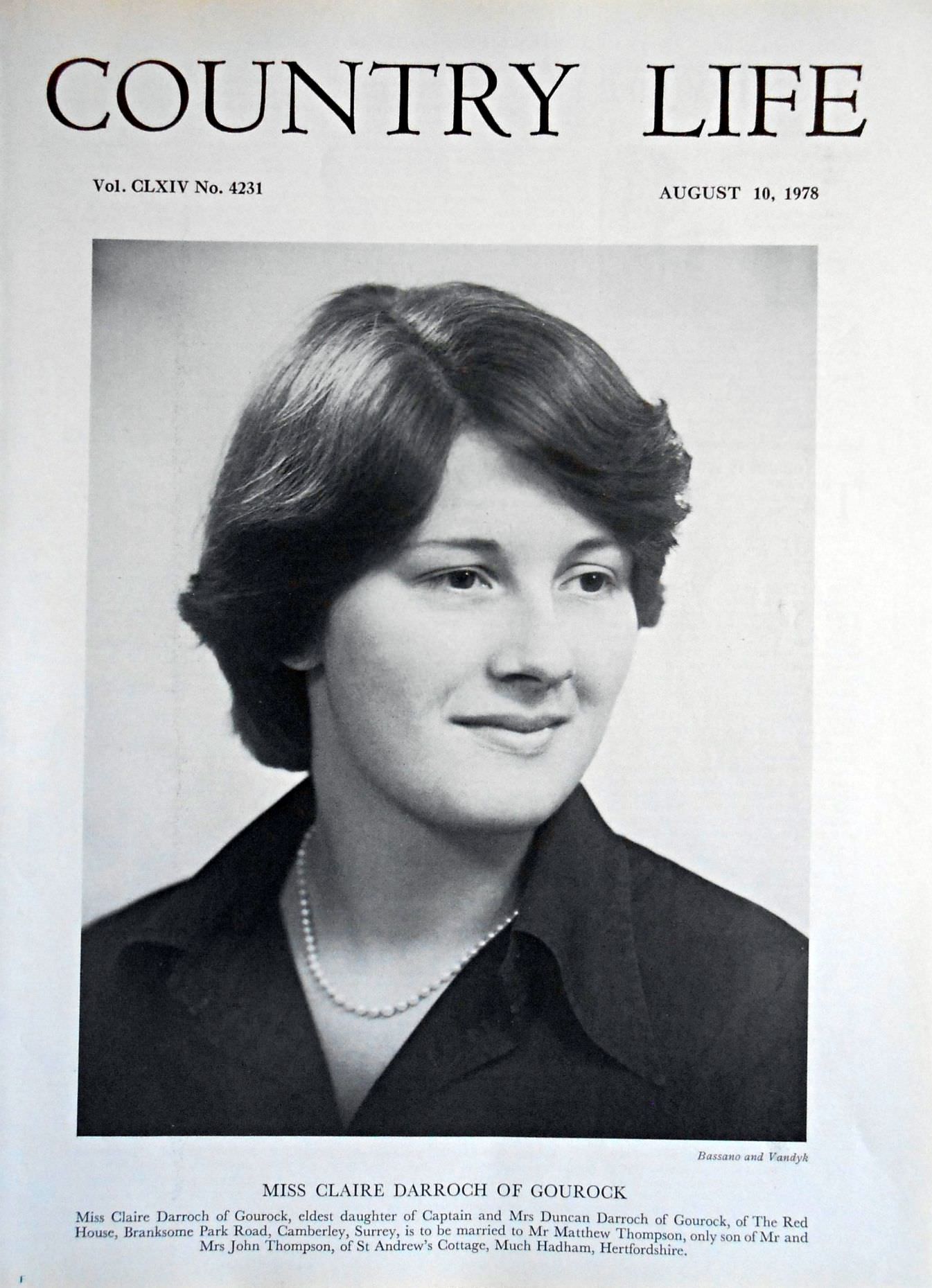 Miss Claire Darroch of Gourock Country Life Magazine Portrait August 10, 1978 Vol. CLXIV No. 4231