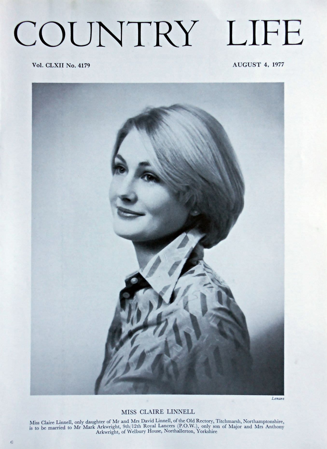 Miss Claire Linnell Country Life Magazine Portrait August 4, 1977 Vol. CLXII No. 4179