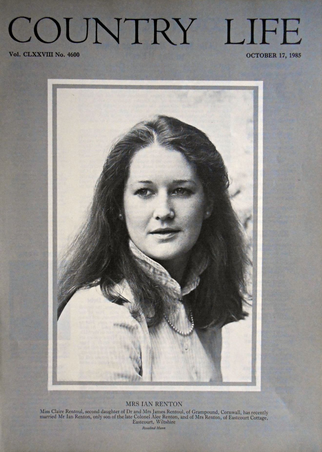 Miss Claire Rentoul Country Life Magazine Portrait October 17, 1985 Vol. CLXXVIII No. 4600 - Copy