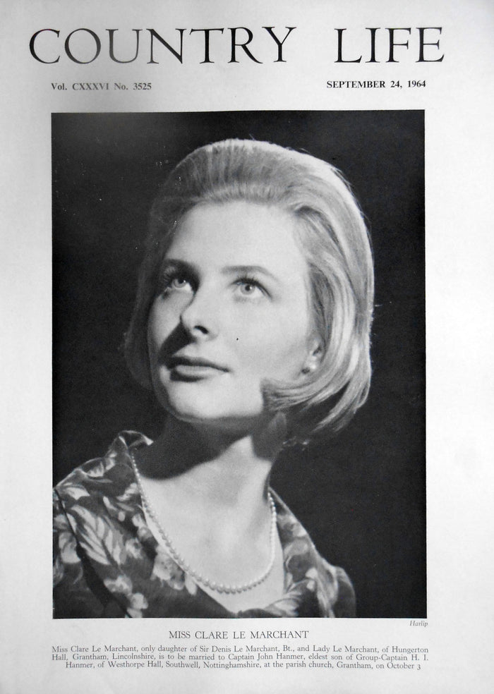 Miss Clare Le Marchant Country Life Magazine Portrait September 24, 1964 Vol. CXXXVI No. 3525