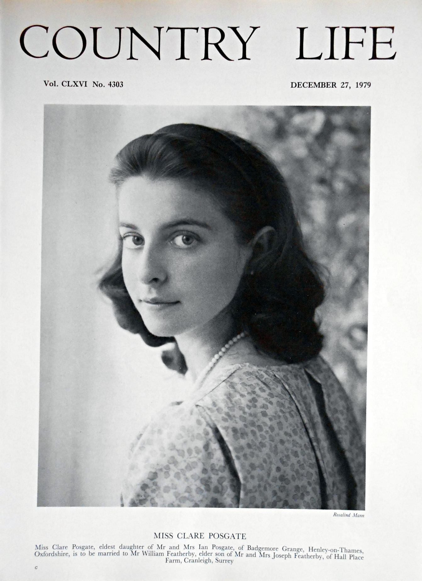 Miss Clare Posgate Country Life Magazine Portrait December 27, 1979 Vol. CLXVI No. 4303