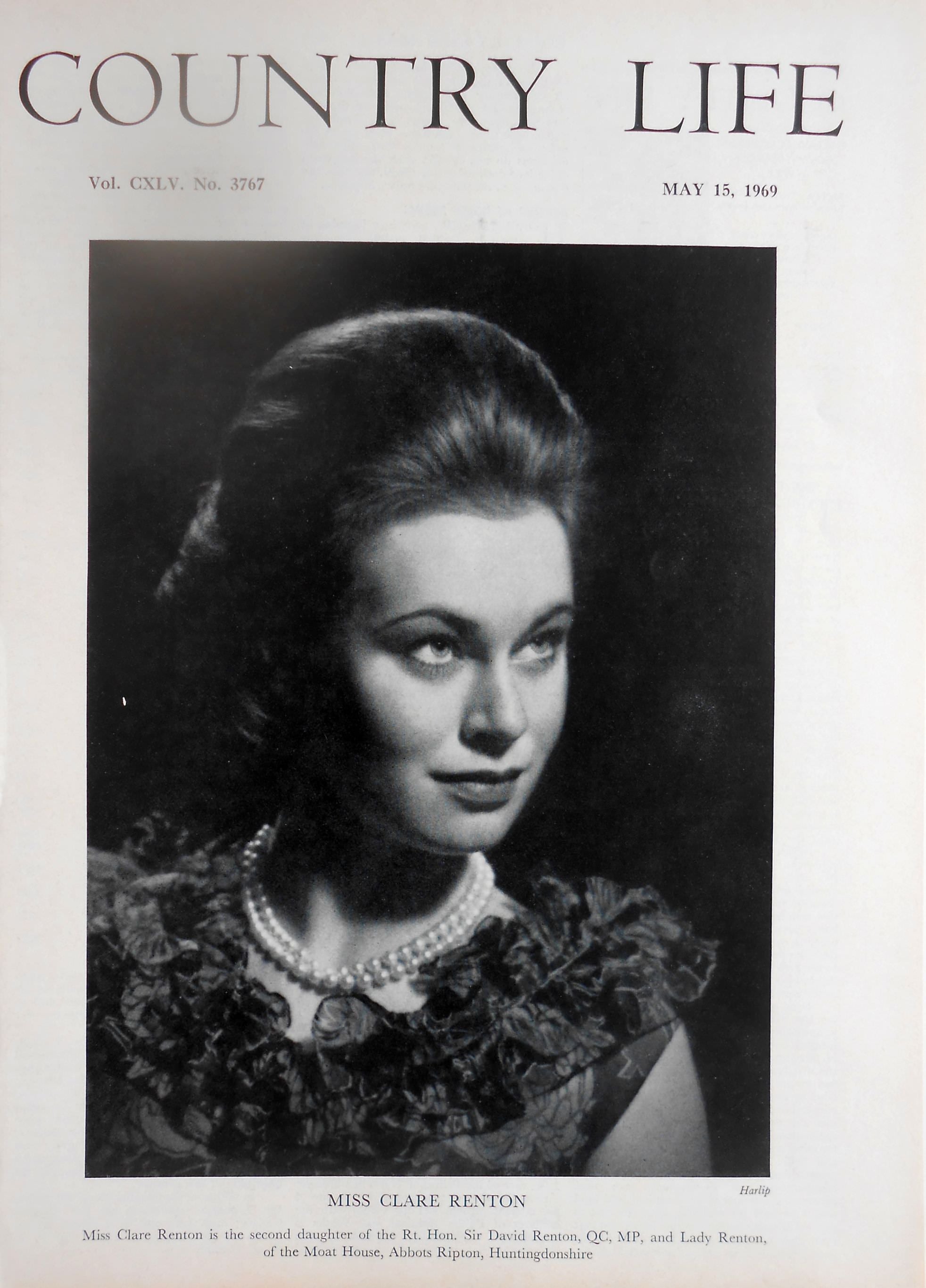 Miss Clare Renton Country Life Magazine Portrait May 15, 1969 Vol. CXLV No. 3767