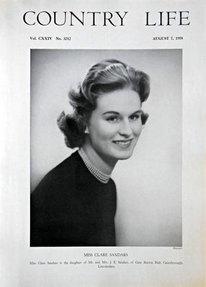 Miss Clare Sandars Country Life Magazine Portrait August 7, 1958 Vol. CXXIV No. 3212
