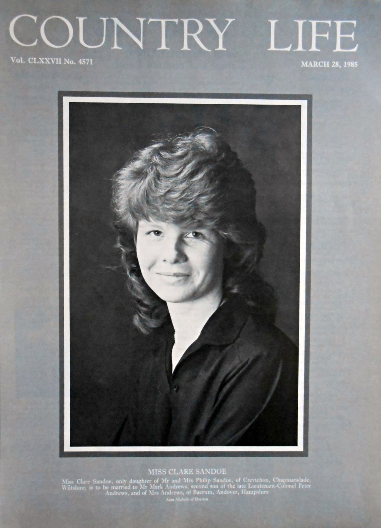 Miss Clare Sandoe Country Life Magazine Portrait March 28, 1985 Vol. CLXXVII No. 4571 - Copy