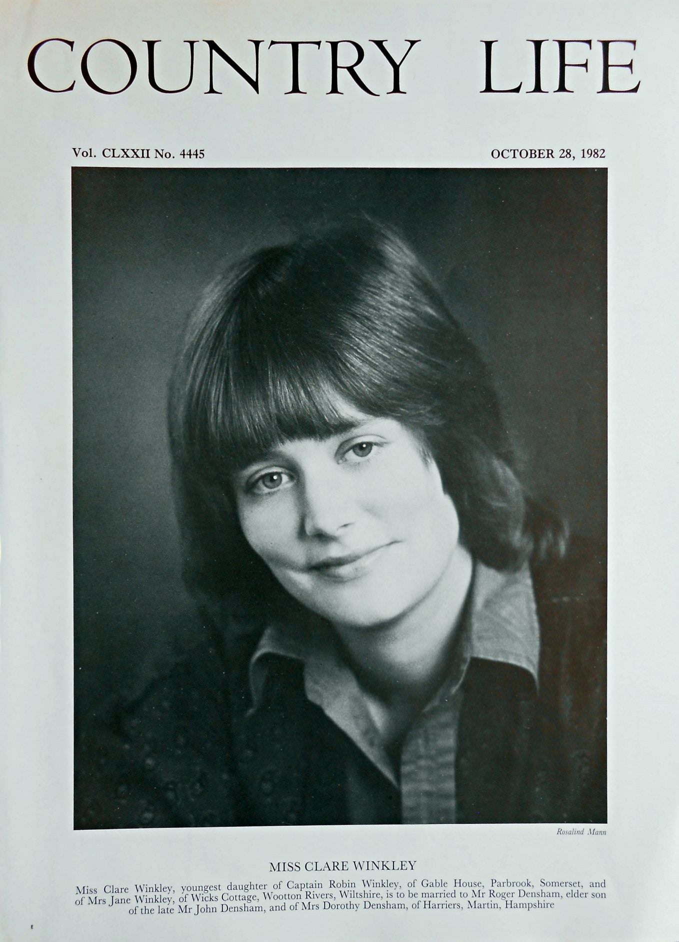 Miss Clare Winkley Country Life Magazine Portrait October 28, 1982 Vol. CLXXII No. 4445