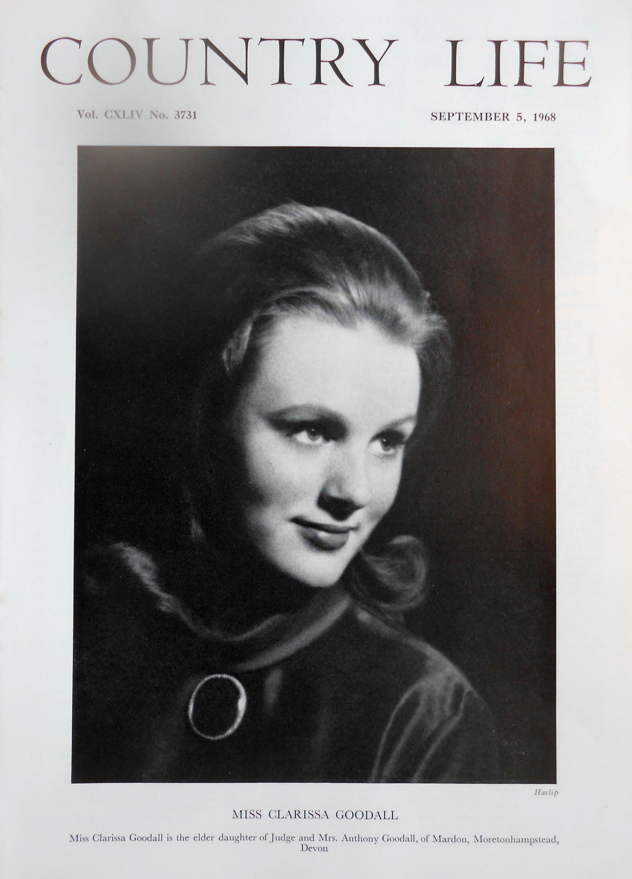Miss Clarissa Goodall Country Life Magazine Portrait September 5, 1968 Vol. CXLIV No. 3731