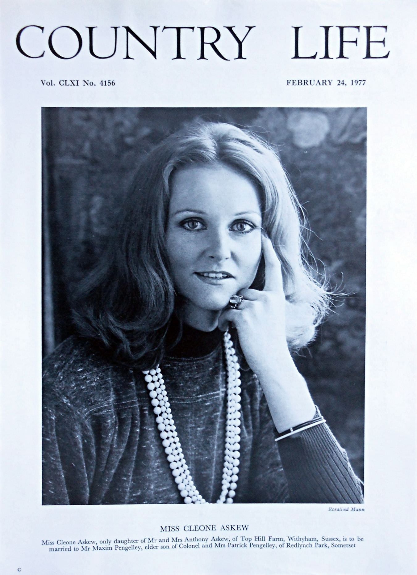 Miss Cleone Askew Country Life Magazine Portrait February 24, 1977 Vol. CLXI No. 4156