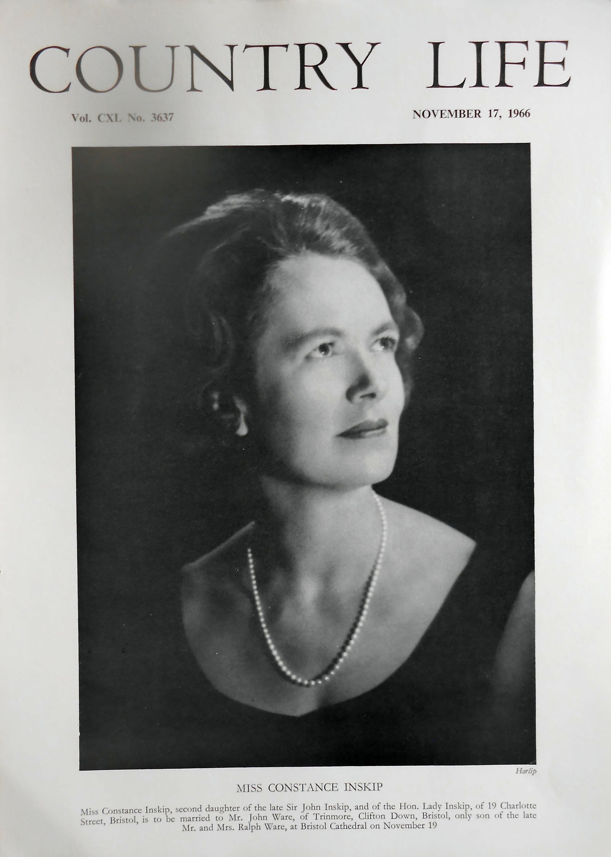 Miss Constance Inskip Country Life Magazine Portrait November 17, 1966 Vol. CXL No. 3637