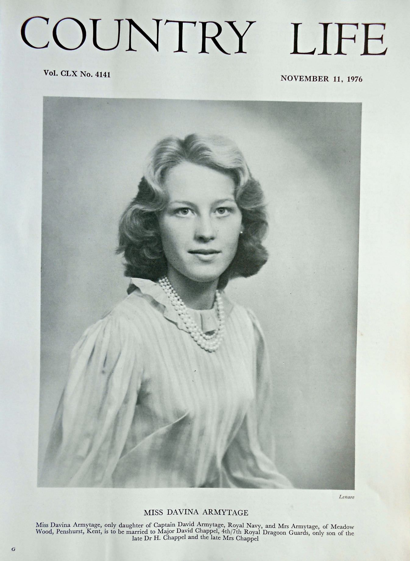Miss Davina Armytage Country Life Magazine Portrait November 11, 1976 Vol. CLX No. 4141