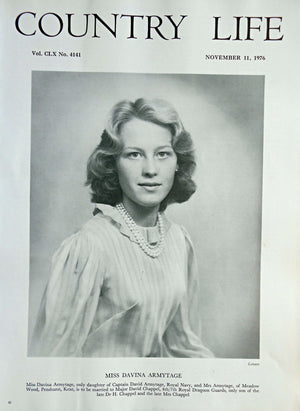 Miss Davina Armytage Country Life Magazine Portrait November 11, 1976 Vol. CLX No. 4141
