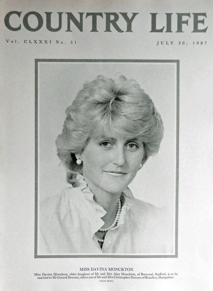 Miss Davina Monckton Country Life Magazine Portrait July 30, 1987 Vol. CLXXXI No. 31