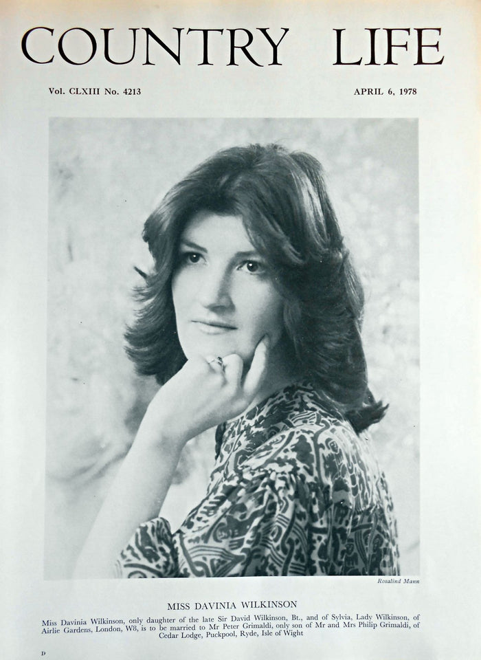 Miss Davinia Wilkinson Country Life Magazine Portrait April 6, 1978 Vol. CLXIII No. 4213