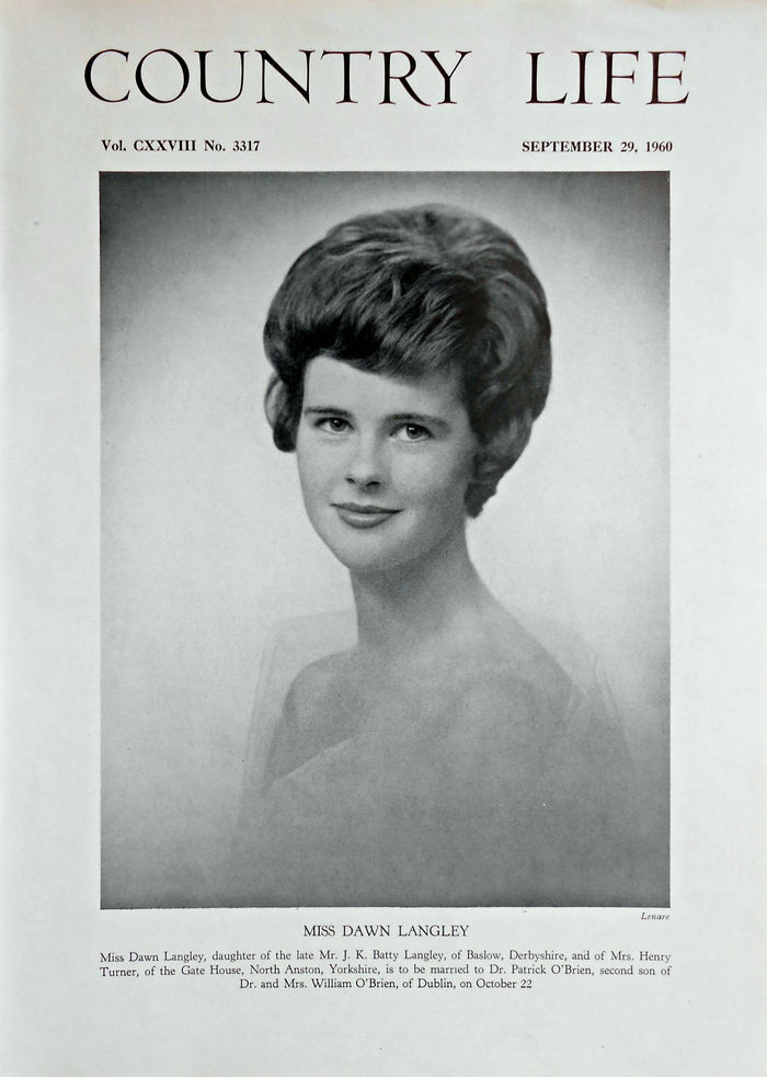 Miss Dawn Langley Country Life Magazine Portrait September 29, 1960 Vol. CXXVIII No. 3317
