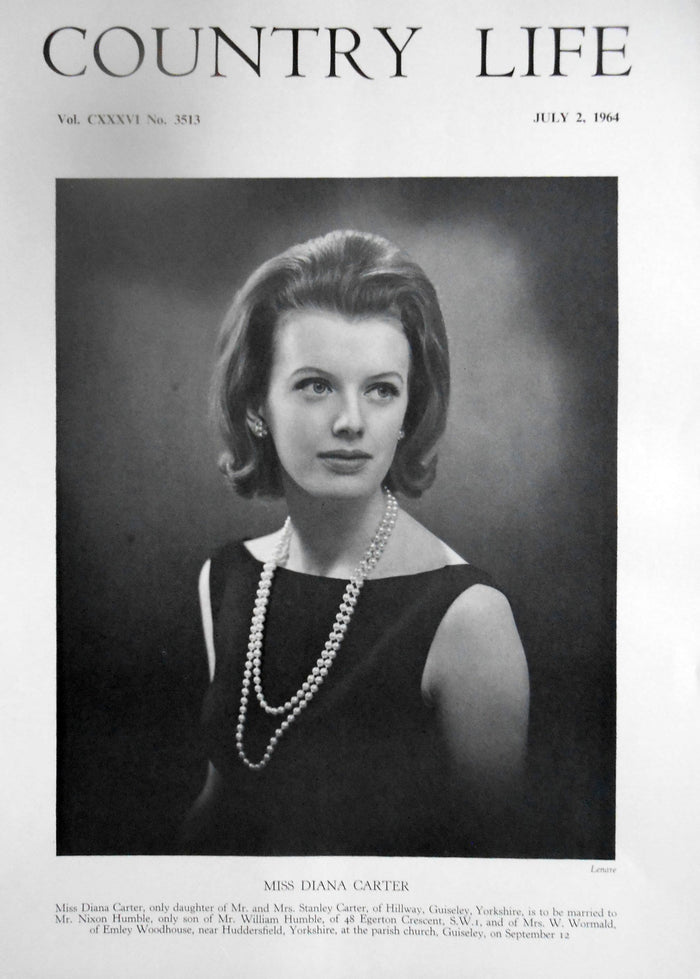 Miss Diana Carter Country Life Magazine Portrait July 2, 1964 Vol. CXXXVI No. 3513