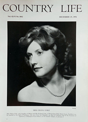 Miss Diana Coke Country Life Magazine Portrait December 19, 1974 Vol. CLVI No. 4042