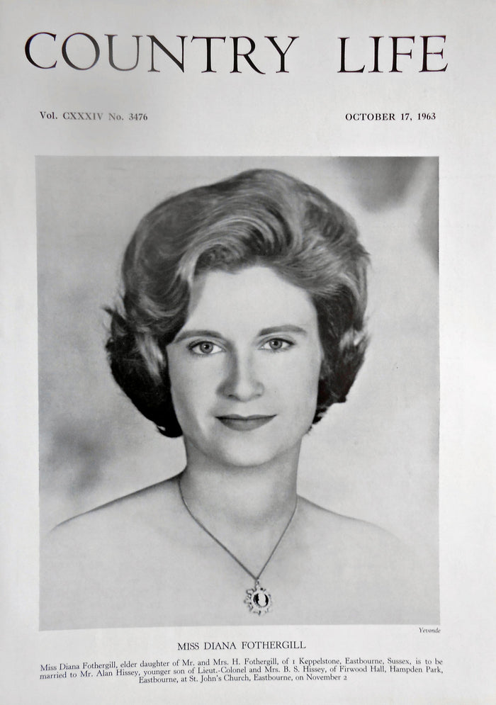 Miss Diana Fothergill Country Life Magazine Portrait October 17, 1963 Vol. CXXXIV No. 3476