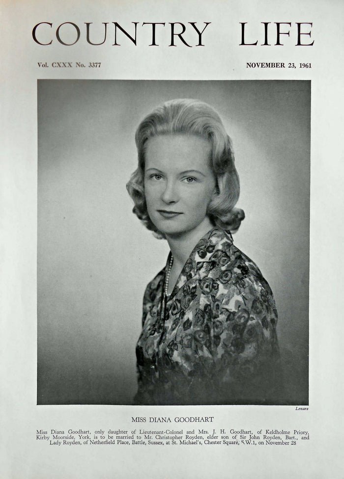 Miss Diana Goodhart Country Life Magazine Portrait November 23, 1961 Vol. CXXX No. 3377