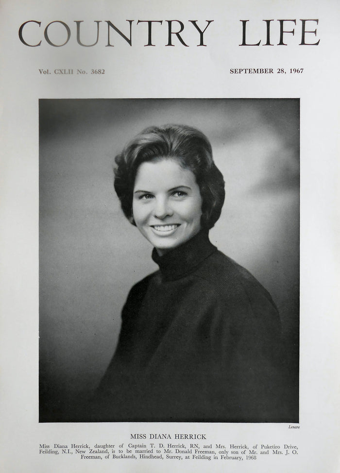 Miss Diana Herrick Country Life Magazine Portrait September 28, 1967 Vol. CXLII No. 3682