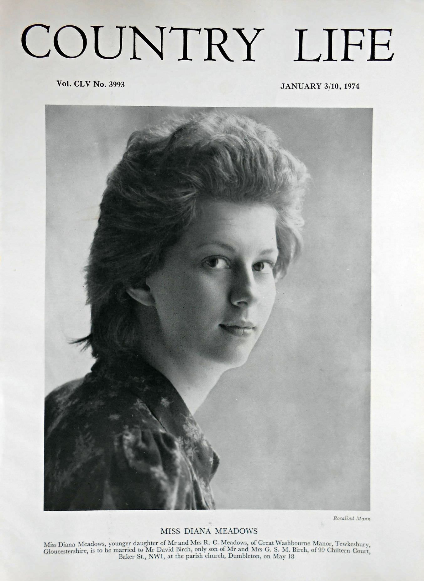 Miss Diana Meadows Country Life Magazine Portrait January 3, 10, 1974 Vol. CLV No. 3993 - Copy