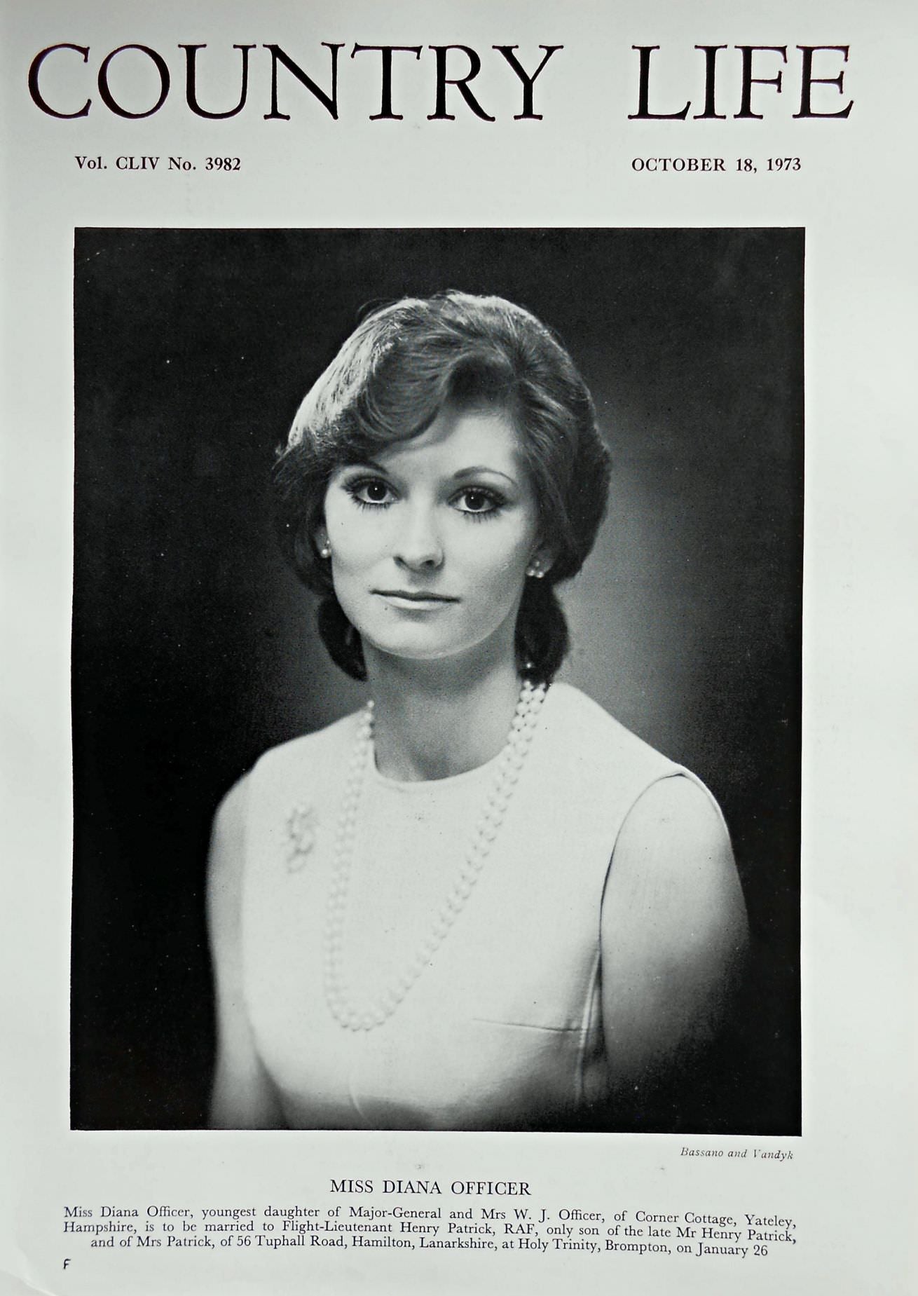 Miss Diana Officer Country Life Magazine Portrait October 18, 1973 Vol. CLIV No. 3982