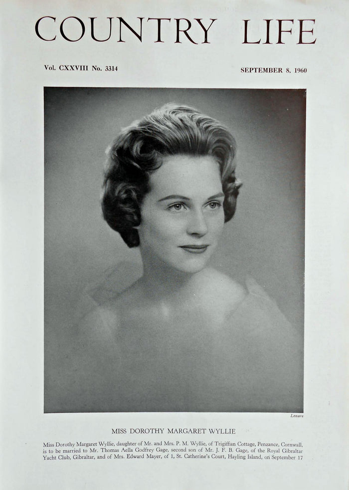 Miss Dorothy Margaret Wyllie Country Life Magazine Portrait September 8, 1960 Vol. CXXVIII No. 3314