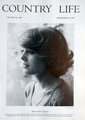 Miss Edita Baran Country Life Magazine Portrait September 30, 1976 Vol. CLX No. 4135 - Copy