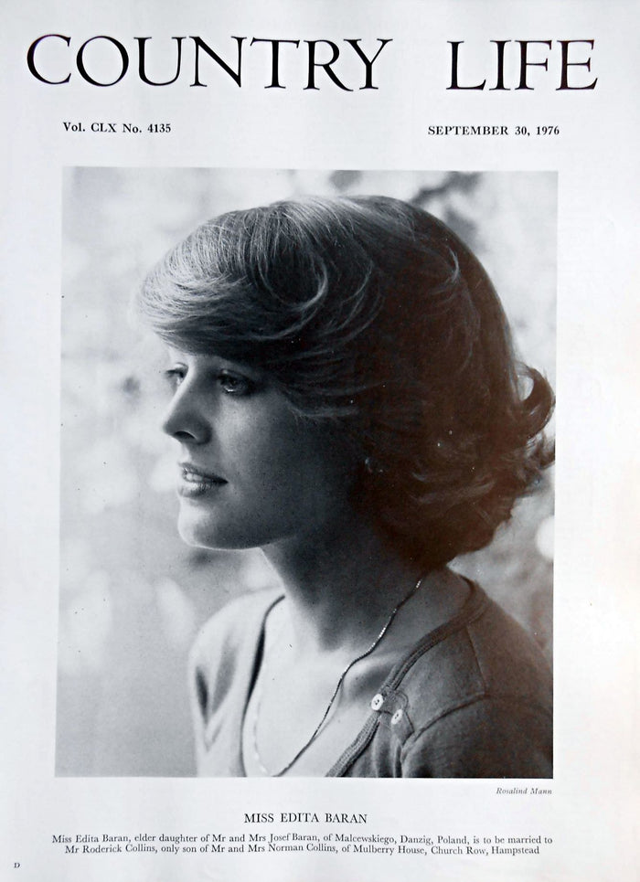 Miss Edita Baran Country Life Magazine Portrait September 30, 1976 Vol. CLX No. 4135