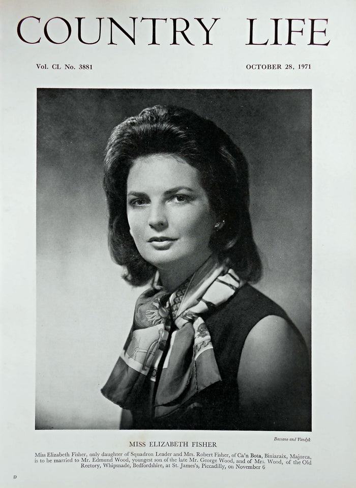 Miss Elizabeth Fisher Country Life Magazine Portrait October 28, 1971 Vol. CL No. 3881