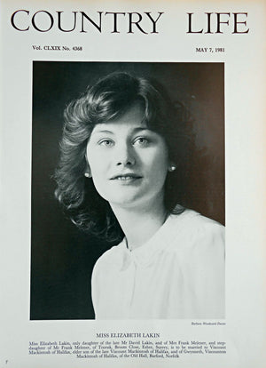Miss Elizabeth Lakin Country Life Magazine Portrait May 7, 1981 Vol. CLXIX No. 4368