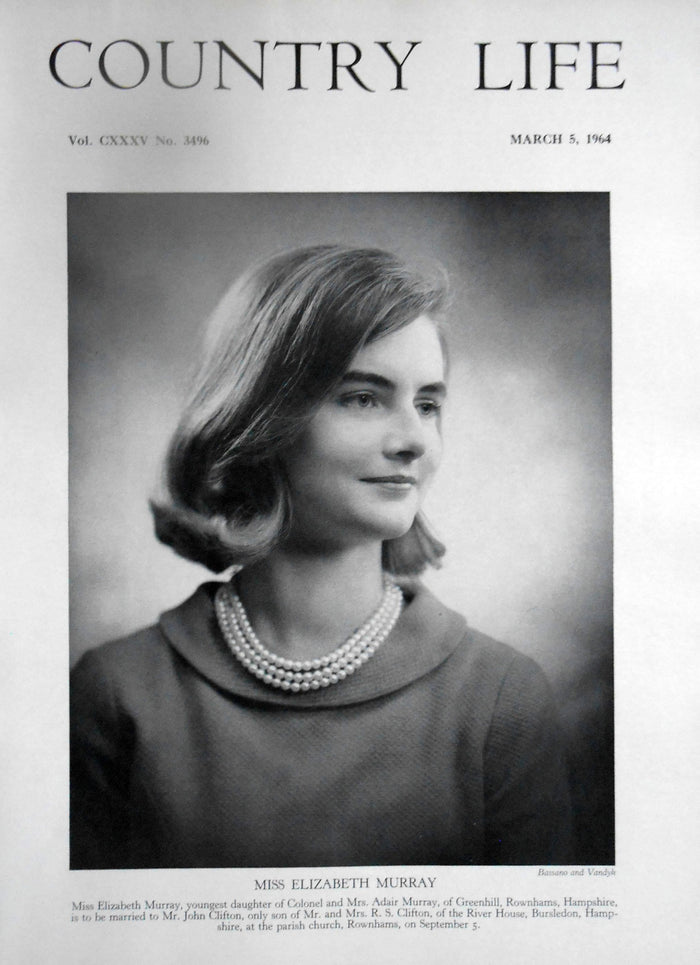 Miss Elizabeth Murray Country Life Magazine Portrait March 5, 1964 Vol. CXXXV No. 3496
