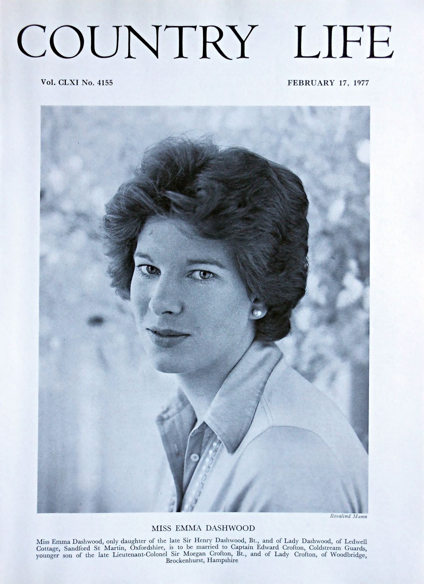 Miss Emma Dashwood Country Life Magazine Portrait February 17, 1977 Vol. CLXI No. 4155