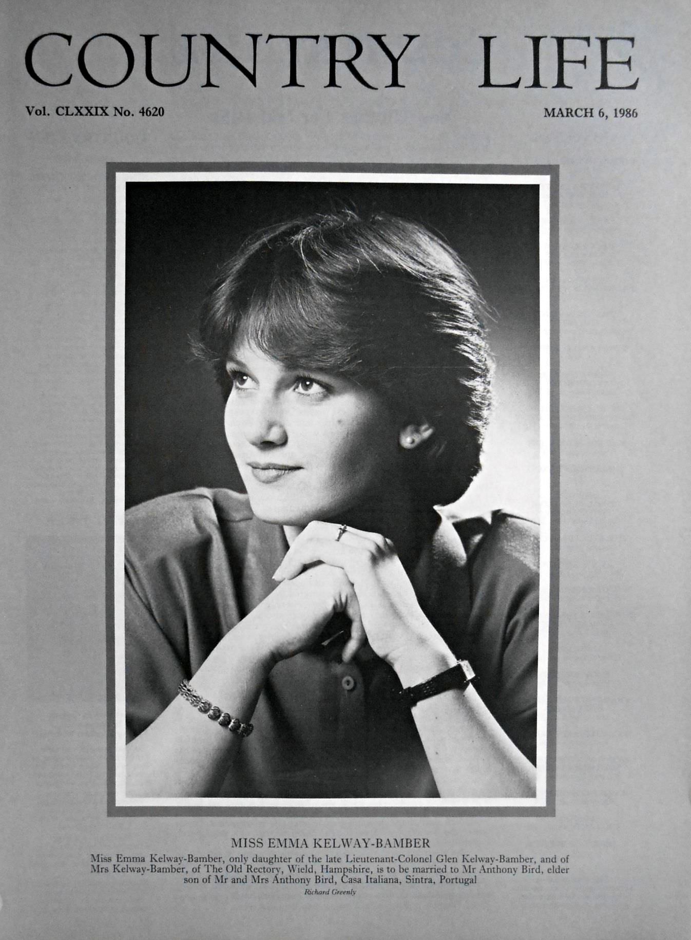 Miss Emma Kelway-Bamber Country Life Magazine Portrait March 6, 1986 Vol. CLXXIX No. 4620