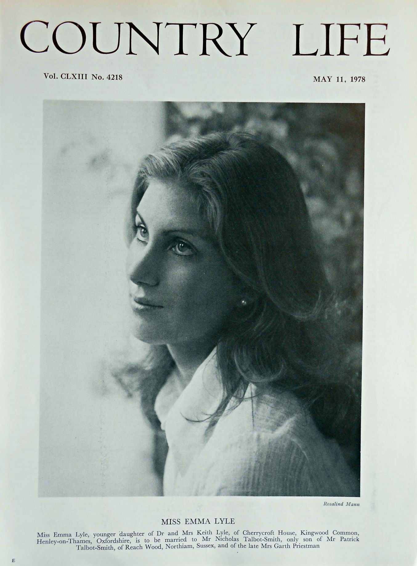 Miss Emma Lyle Country Life Magazine Portrait May 11, 1978 Vol. CLXIII No. 4218