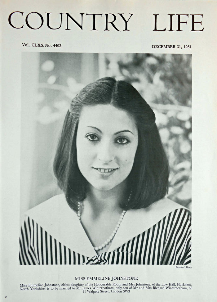 Miss Emmeline Johnstone Country Life Magazine Portrait December 31, 1981 Vol. CLXX No. 4402