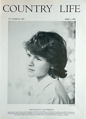 Miss Felicity Ann Perkins Country Life Magazine Portrait April 1, 1982 Vol. CLXXI No. 4415