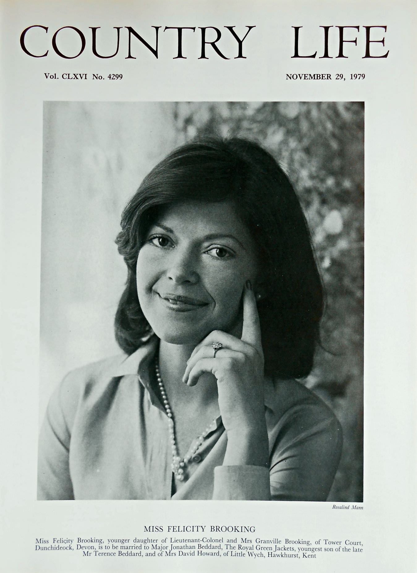Miss Felicity Brooking Country Life Magazine Portrait November 29, 1979 Vol. CLXVI No. 4299
