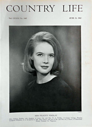 Miss Felicity Findlay Country Life Magazine Portrait June 21, 1962 Vol. CXXXI No. 3407