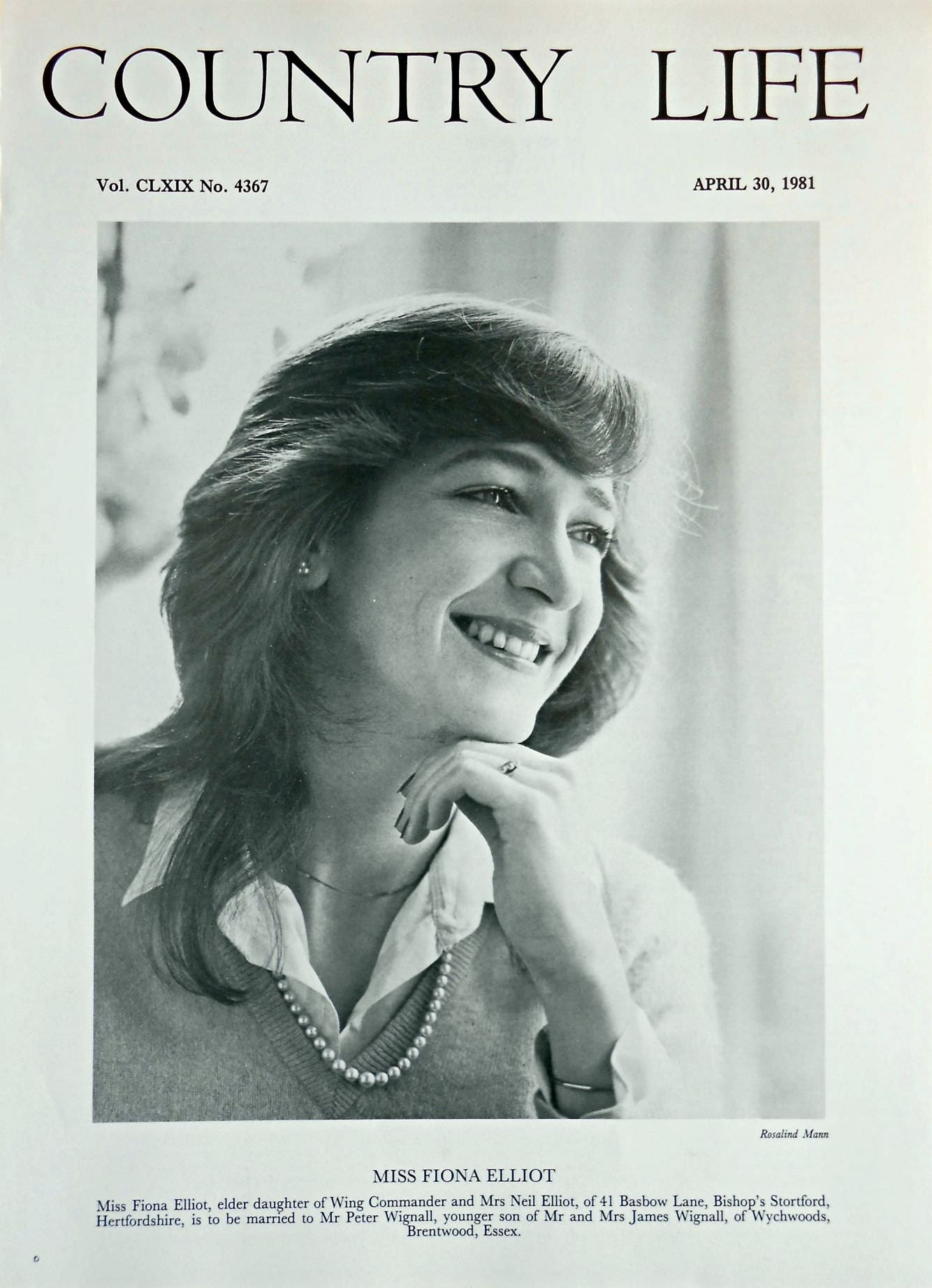 Miss Fiona Elliot Country Life Magazine Portrait April 30, 1981 Vol. CLXIX No. 4367 - Copy