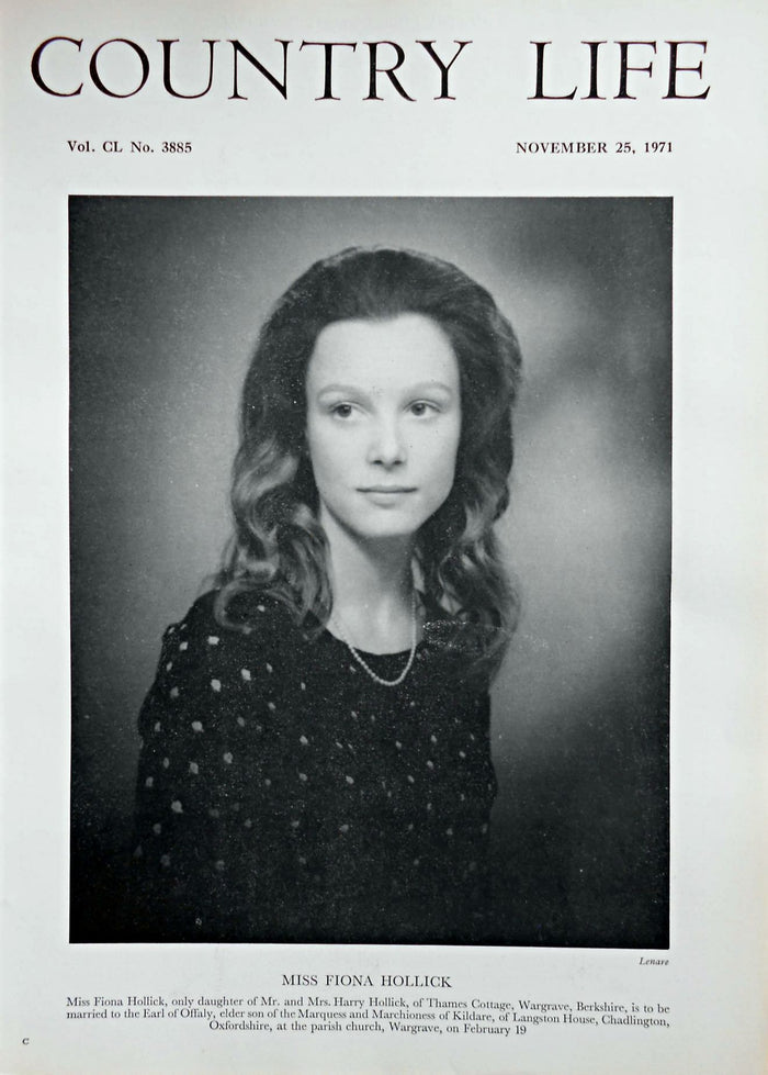 Miss Fiona Hollick Country Life Magazine Portrait November 25, 1971 Vol. CL No. 3885