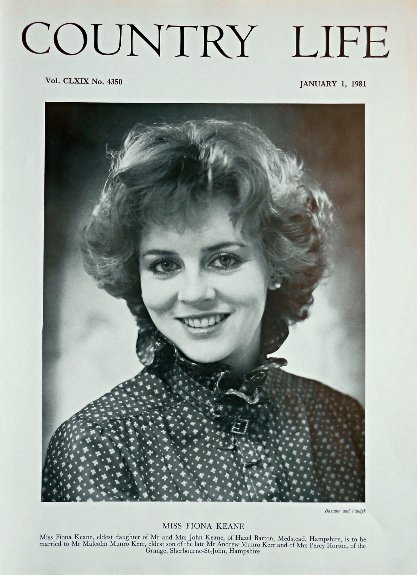 Miss Fiona Keane Country Life Magazine Portrait January 1, 1981 Vol. CLXIX No. 4350 - Copy