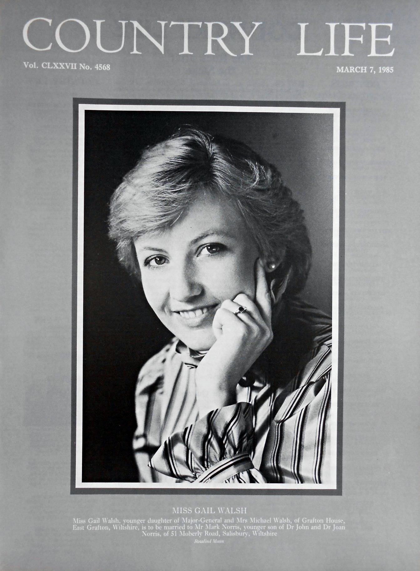 Miss Gail Walsh Country Life Magazine Portrait March 7, 1985 Vol. CLXXVII No. 4568
