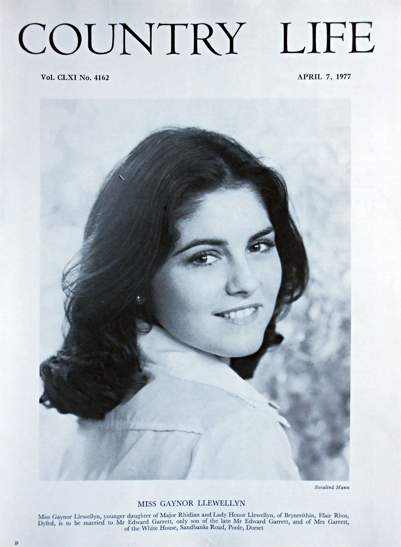 Miss Gaynor Llewellyn Country Life Magazine Portrait April 7, 1977 Vol. CLXI No. 4162