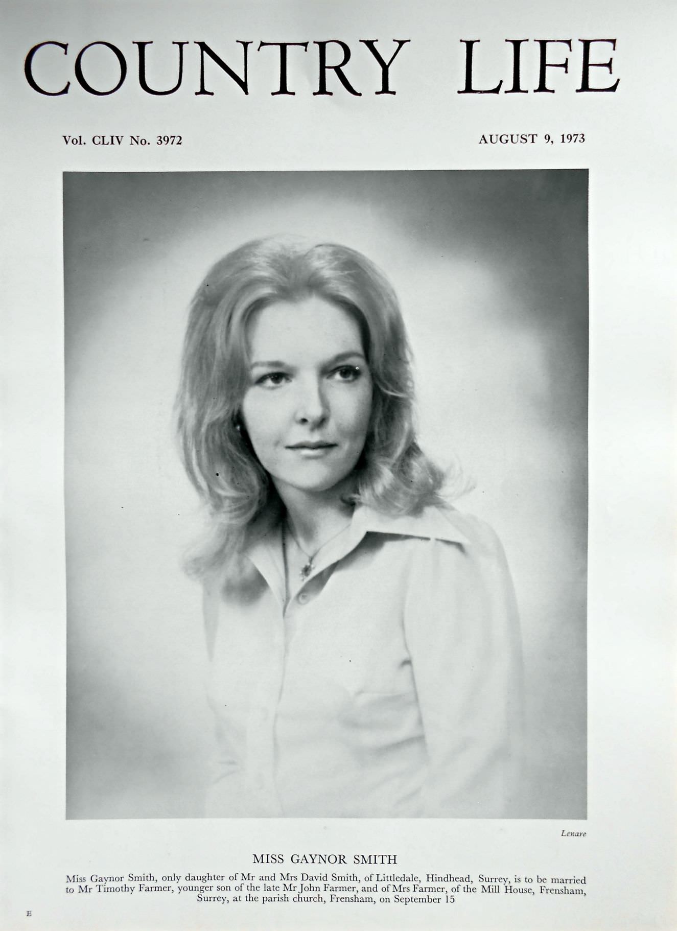 Miss Gaynor Smith Country Life Magazine Portrait August 9, 1973 Vol. CLIV No. 3972
