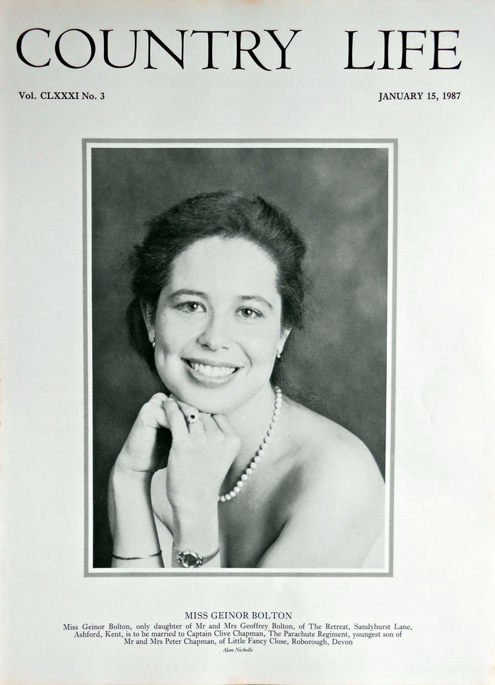 Miss Geinor Bolton Country Life Magazine Portrait January 15, 1987 Vol. CLXXXI No. 3