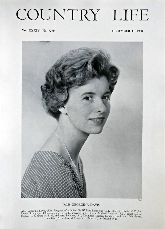 Miss Georgina Davis Country Life Magazine Portrait December 11, 1958 Vol. CXXIV No. 3230
