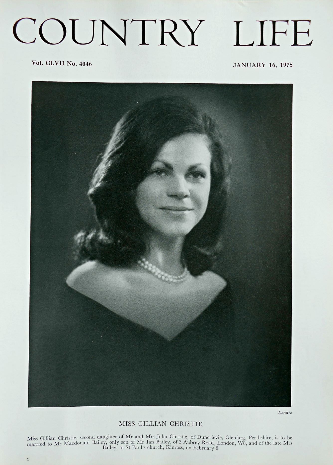 Miss Gillian Christie Country Life Magazine Portrait January 16, 1975 Vol. CLVII No. 4046 - Copy