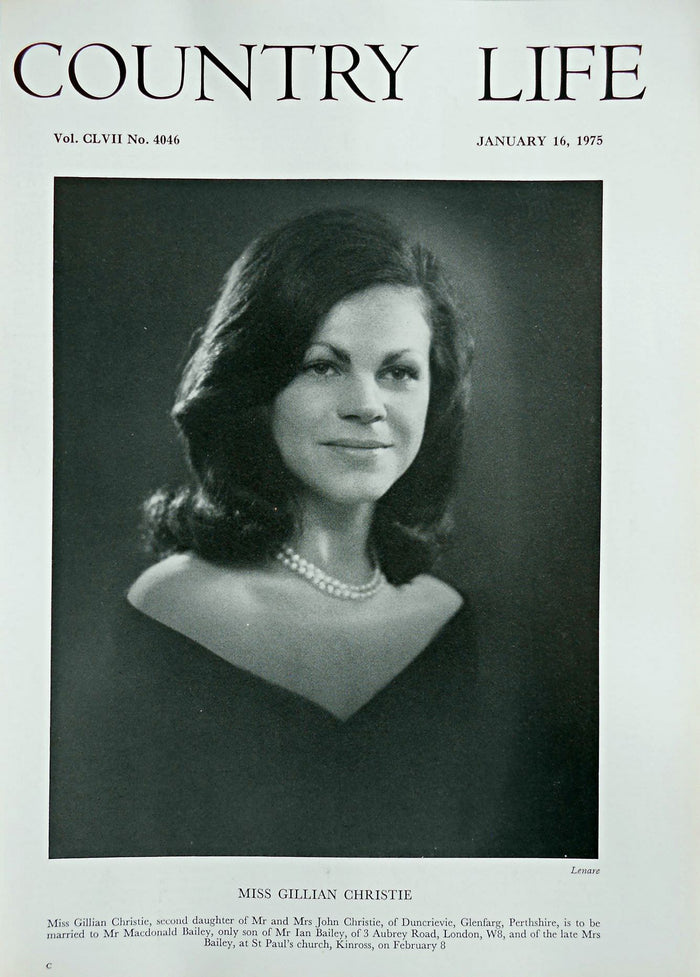 Miss Gillian Christie Country Life Magazine Portrait January 16, 1975 Vol. CLVII No. 4046